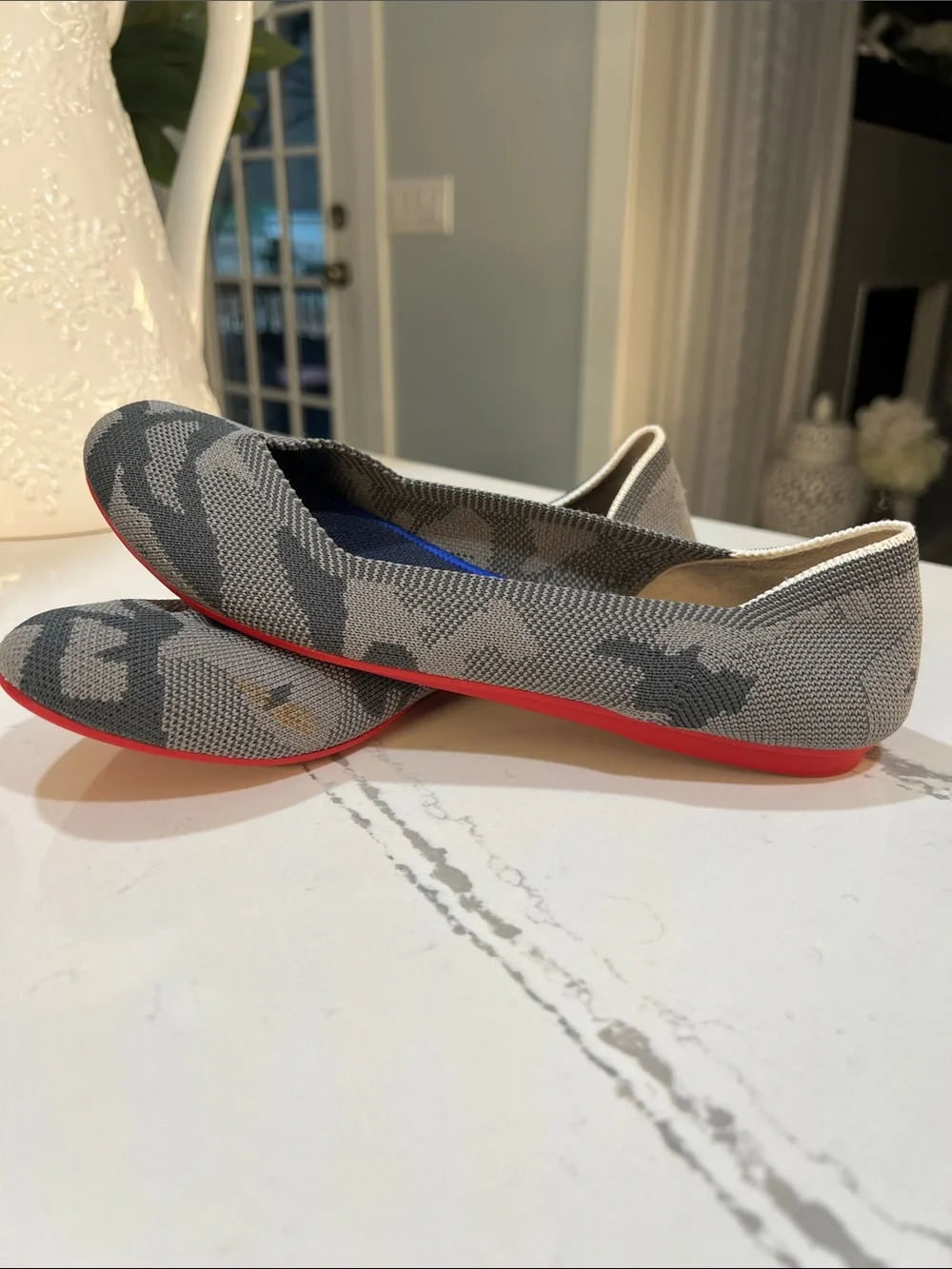 Rothy's Gray Camouflage Slip-On Ballet Flats with Red Sole size 7